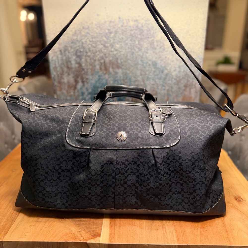 Coach Black Signature Canvas Travel Duffel Bag - Picture 6 of 15